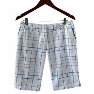 NEW adidas Climalite Blue and White Windowpane Print 9” Shorts Size 4